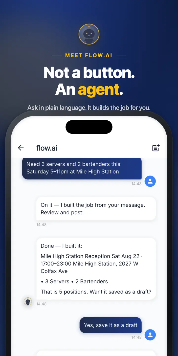 flow.ai is not a button, it's an agent — ask in plain language, it builds the job