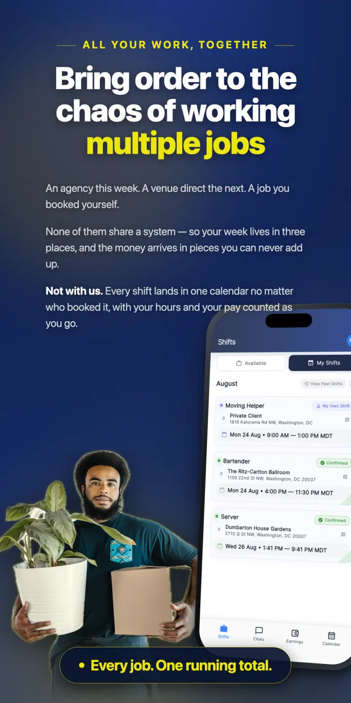 Bring order to the chaos of working multiple jobs — every shift in one calendar