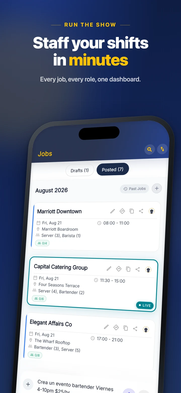 Staff your shifts in minutes — every job, every role, one dashboard