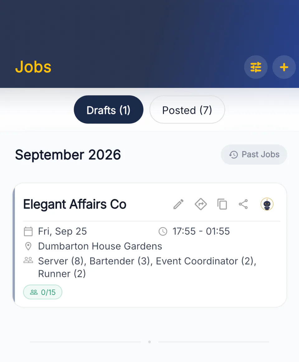 The unlocked jobs dashboard with a drafts and posted tab