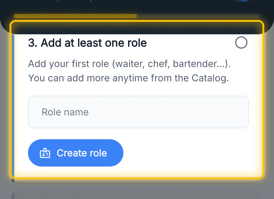The solo path add a role step, two of four steps complete