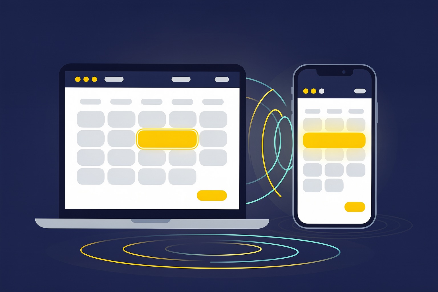 Laptop and phone showing the same schedule synced in real time